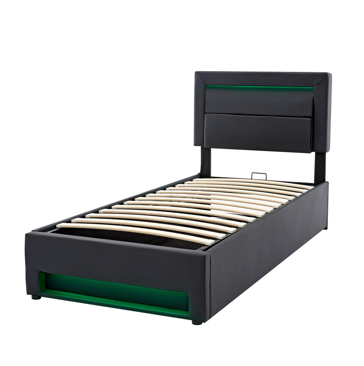 POLSTERBETT mit USB, LED und Stauraum 90x190 cm PU Schwarz - Schwarz, Metall (90/190cm) - Meubliv