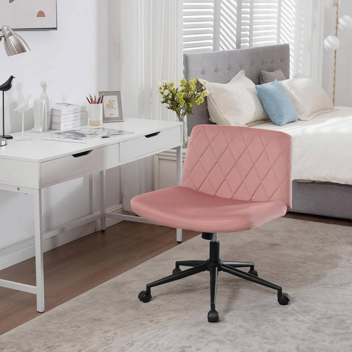 BÜROSTUHL 100°-120° neigbar, Samt, Rosa - Schwarz/Rosa, Kunststoff/Textil (64/80/70cm) - Woltu