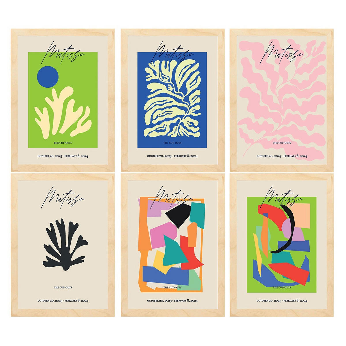 POSTER Set Mit 6 Illustrationen Von Henri Matisse A3 Rahmen Aus Hellem Holz - Beige, Papier (29/3cm) - Nacnic