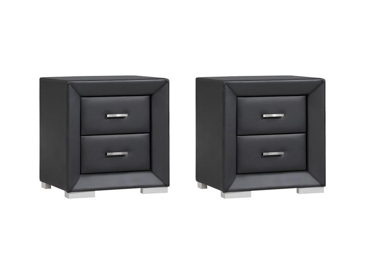2ER-SET Nachttische mit 2 Schubladen - Kunstleder - Schwarz - CAPITOLE - Schwarz, Leder (43/54.5/51.5cm) - Vente-Unique