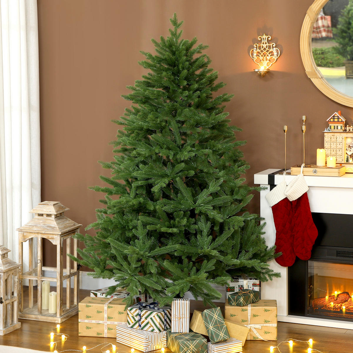 WEIHNACHTSBAUM künstlich 180 cm Christbaum mit 713 Zweigen, Kiefernholzsockel - Grün, Kunststoff (180cm) - HOMCOM