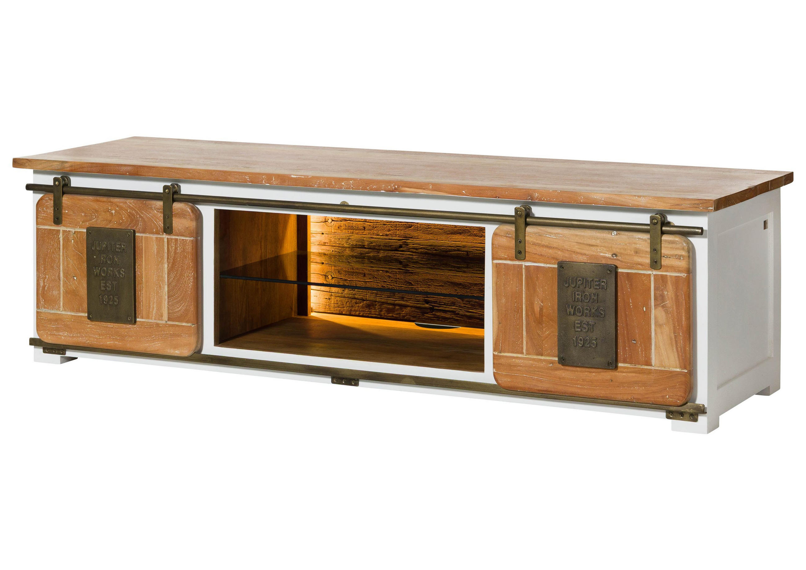 TV-BOARD Mango / Altholz 180x55x50 weiß lackiert RAILWAY LUX #530 - Weiß, Holz (180/50/55cm) - Massivmoebel24