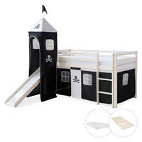 HOCHBETT 90/200 cm Pirat mit Lattenrost + Matratze - Schwarz/Weiß, Holz - Homestyle4u