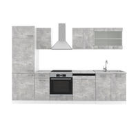KÜCHENZEILE R-Line Beton 300 cm ohne AP - Schieferfarben/Weiß, Holzwerkstoff (300/81.6/46cm) - Vicco