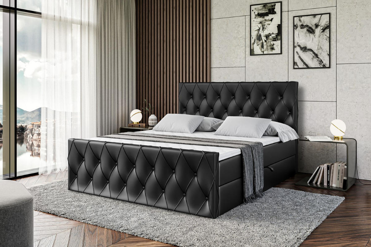 BOXBETT AMAY-Z - 140x200 cm - H4 - Schwarz Hochglanz - Schwarz, Holzwerkstoff (140/200cm) - ALTDECOR