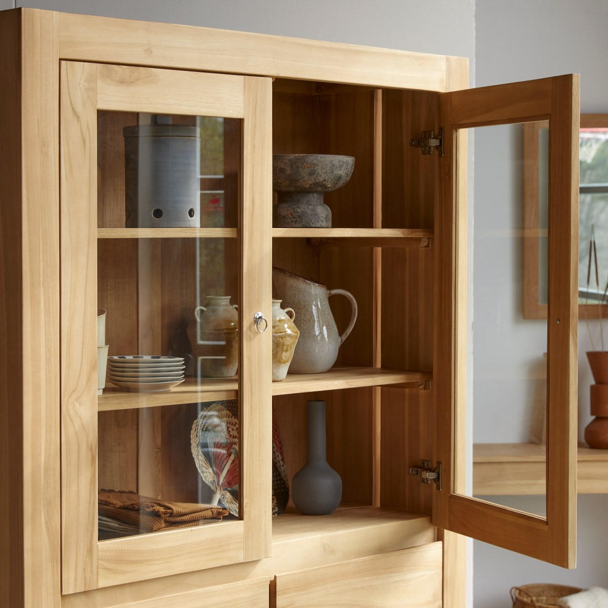GESCHIRRSCHRANK Eden Natur aus Teak - Naturfarben, Holz (120/190/40cm) - Tikamoon