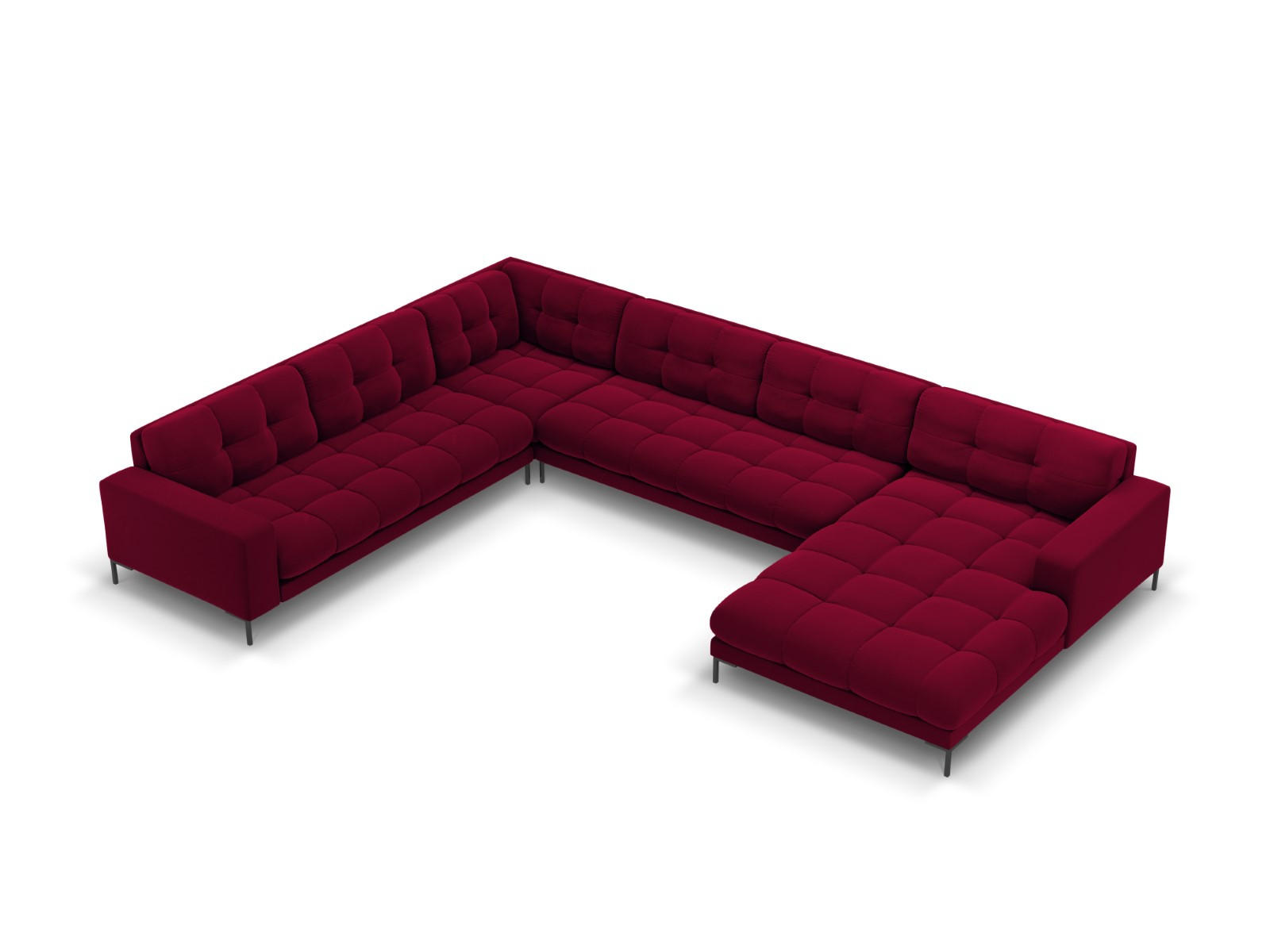 PANORAMASOFA links Mamaia aus Samt rot 7 Sitzplätze - Rot, Textil (256/75/327cm) - Micadoni