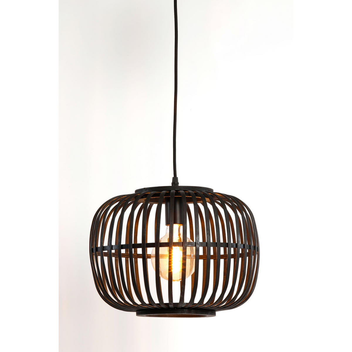 PENDELLEUCHTE Sassa Schwarz 34/34/24 cm - Schwarz, Holz (34/34/24cm) - Luqaza