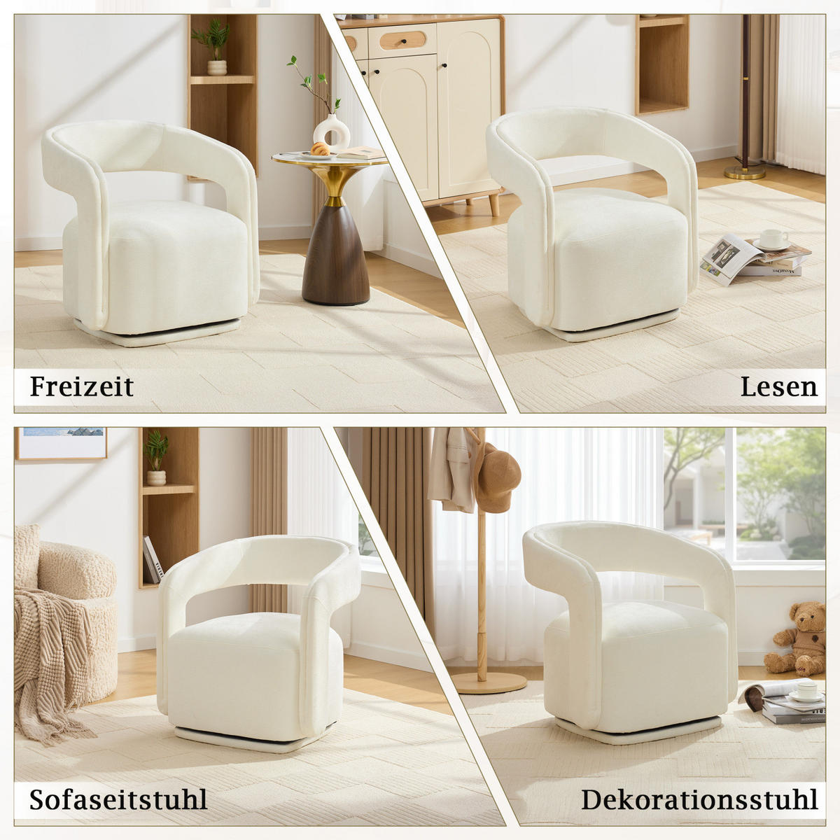 SESSEL,360 Grad Drehsessel Chenille Weiß, Relaxsessel für Wohnzimmer - Weiß, Textil (70/74/65cm) - PARAFTA HOME