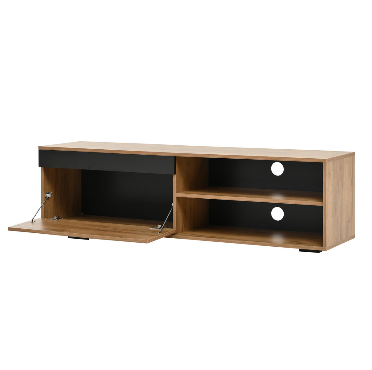 TV-MÖBEL-SET aus Spanplatte 140x35x39 cm Eichefarben/Schwarz mit Wandschrank und Wandregal, Soft-Close und Stauraum - Naturfarben, Holzwerkstoff (140/39/35cm) - Modfu