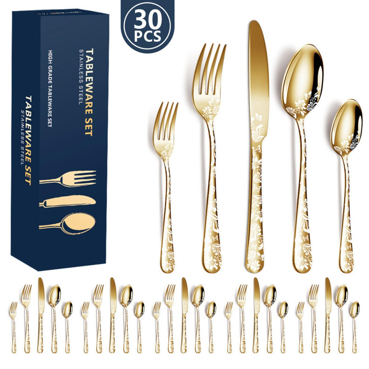 BESTECKSET 30-teilig Edelstahl - Goldfarben, Metall - Authentics