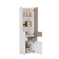 BÜCHERREGAL in Weiß und Grau mit L-förmiger Tür, Schublade und Metallknöpfen, B40/T45/H184cm - Weiß/Grau, Holzwerkstoff/Metall (45/184/40cm) - STILVORA