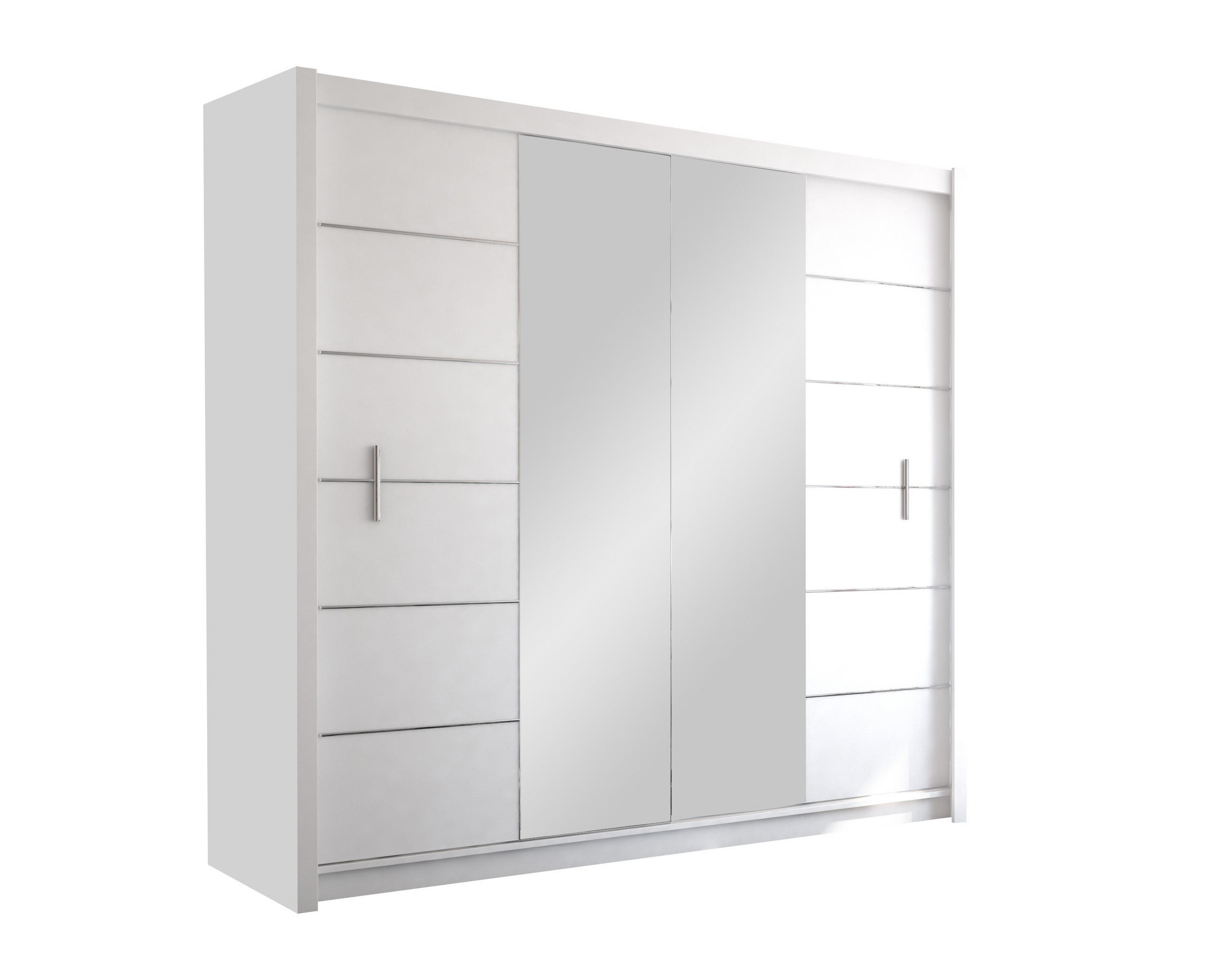 SCHWEBETÜRENSCHRANK KAYLE 203/215/61 cm 2-türig mit Spiegel Weiß - Weiß, Holzwerkstoff (203/215/61cm) - MASSENO
