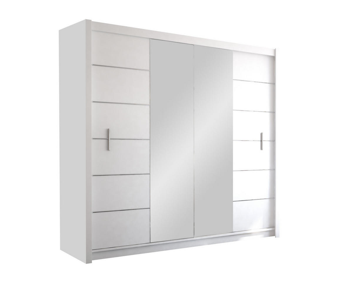 SCHWEBETÜRENSCHRANK KAYLE 203/215/61 cm 2-türig mit Spiegel Weiß - Weiß, Holzwerkstoff (203/215/61cm) - MASSENO