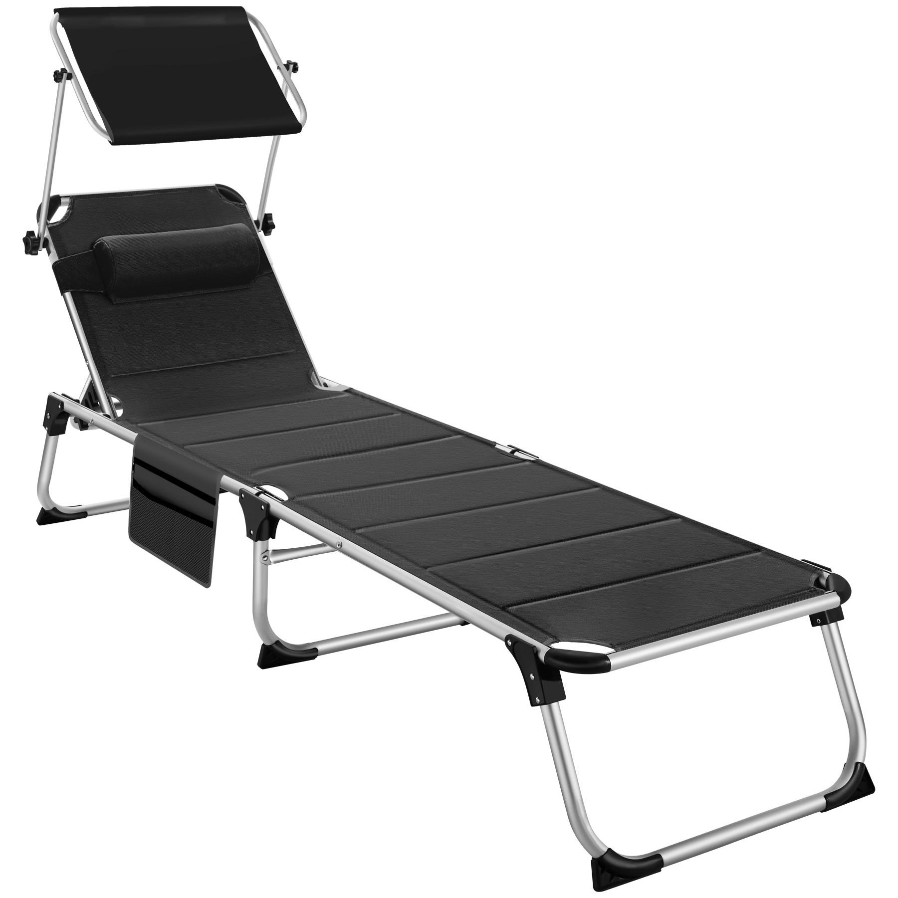 SONNENLIEGE Lorella,220 x 60,5 x 34 cm, mit Seitentasche ,schwarz - Schwarz, Kunststoff (60.5/115/200cm) - tectake
