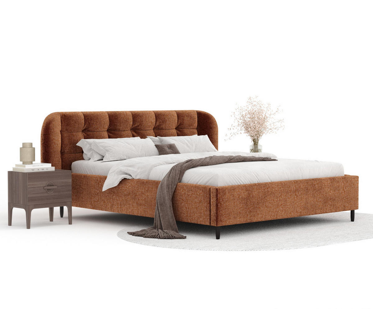 POLSTERBETT Nuno Dunkelorange 120/200 cm im Chenille-Stoff - Dunkelorange/Schwarz, Holz/Holzwerkstoff (120/200cm) - Maison de Reve