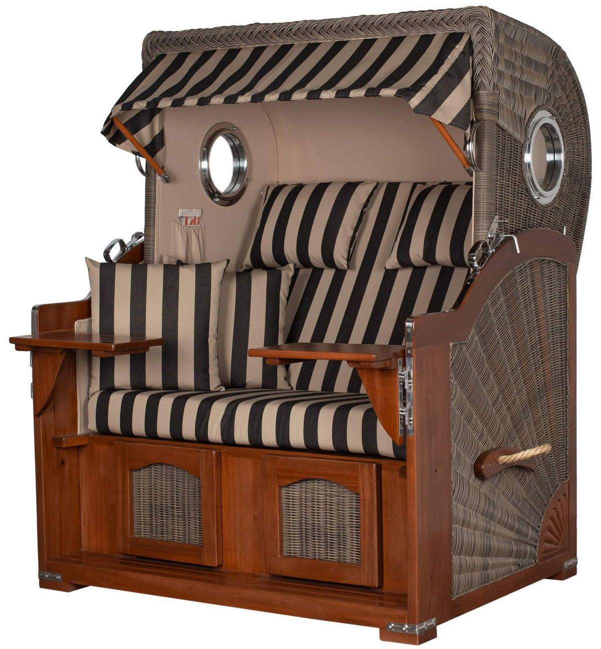 STRANDKORB Komplettset: Ammersee Mahagoni Bullauge - PE grau - Modell 581 - Beige/Braun, Holz/Kunststoff (125/165/80cm) - bene living