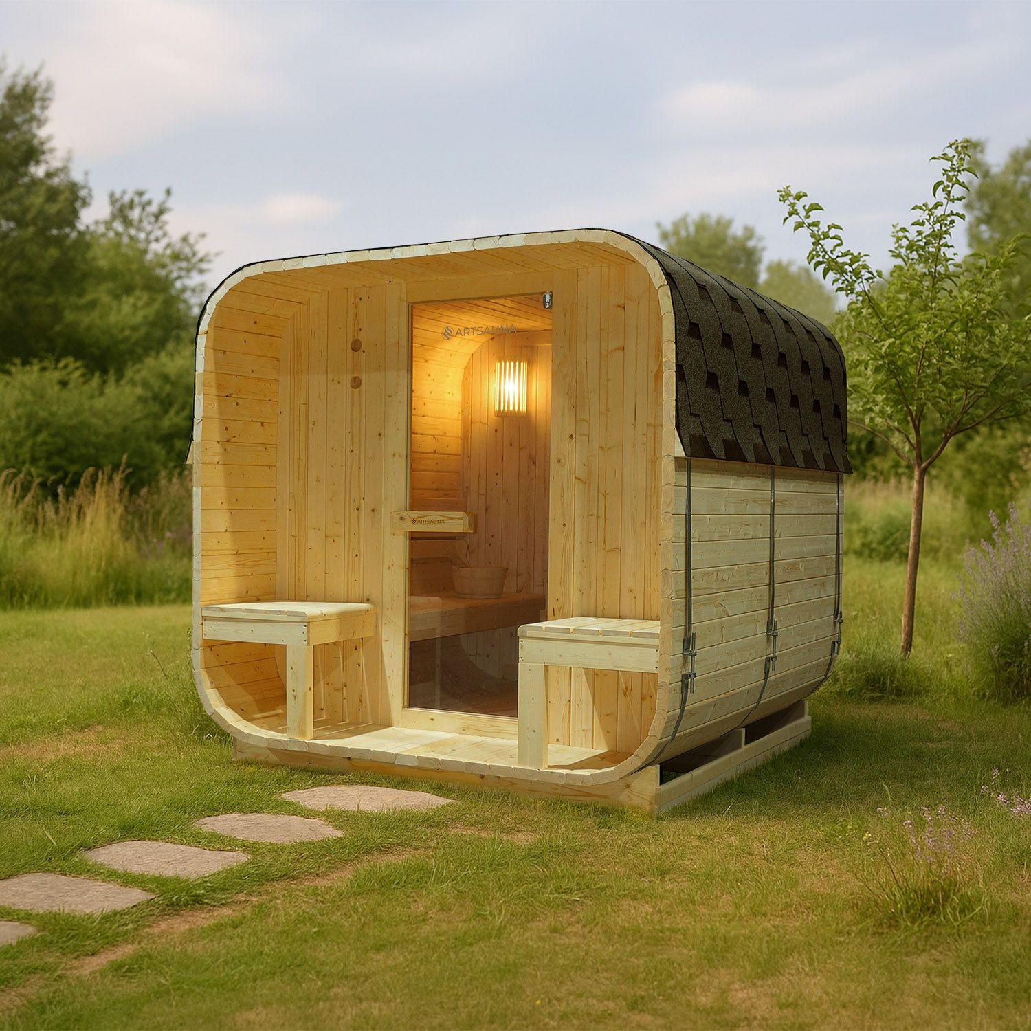 FASSSAUNA Nolvik XXL inkl. Zubehör-Set - Naturfarben, Holz (186/194/220cm) - Artsauna