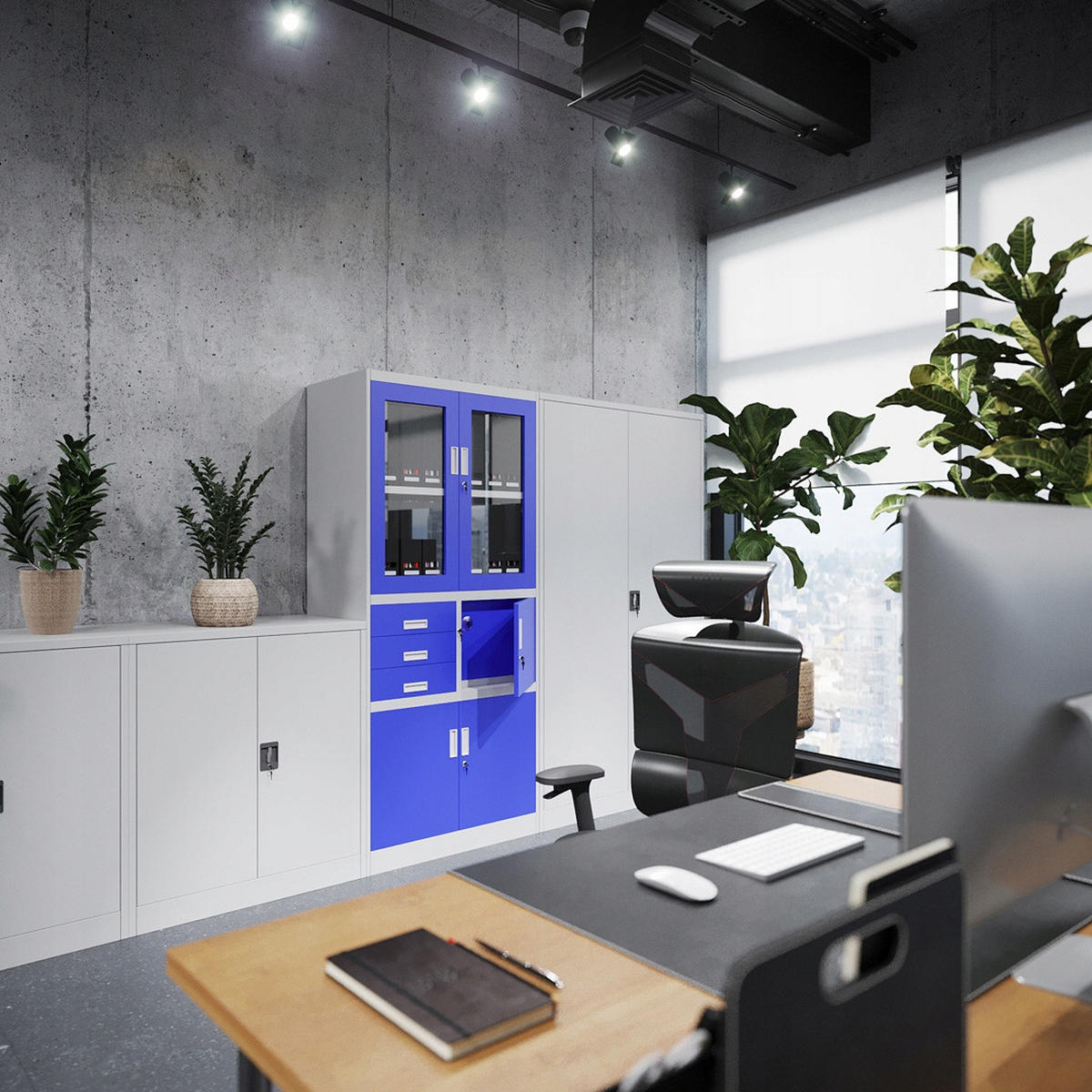 AKTENSCHRANK JAN 185x90x45 cm - Blau/Weiß, Metall (90/185/40cm) - Jan Nowak