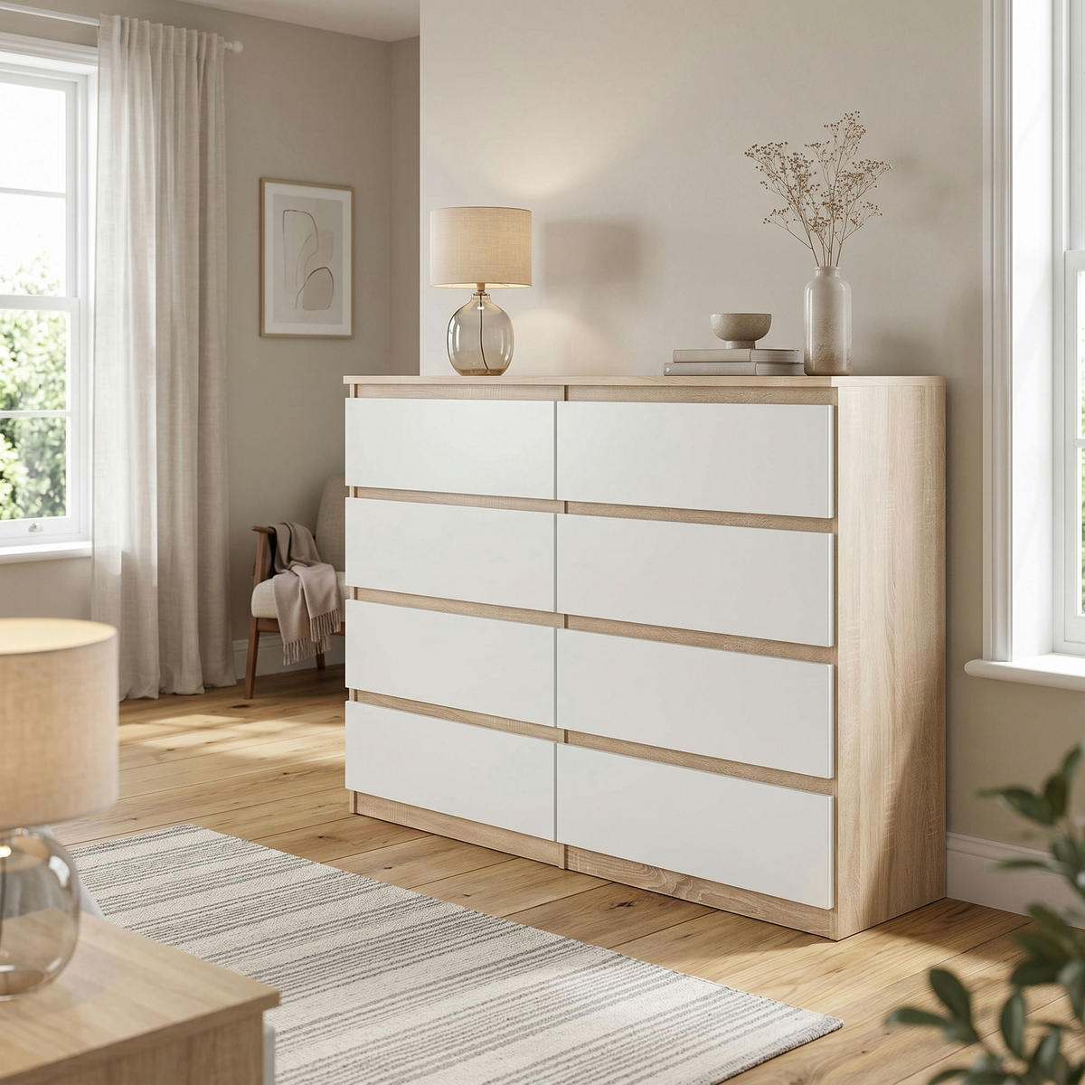 KOMMODE NUDO 138,5/101,5/39cm mit 8 Schubladen Türen Sonoma Eiche - Weiß/Sonoma Eiche, Holzwerkstoff (138.5/101.5/39cm) - MASSENO