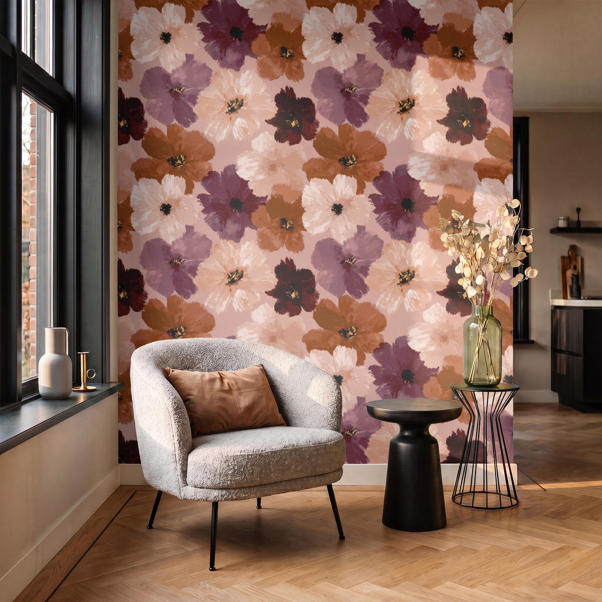 TAPETE - Blumen - Abstrakt - Erdtöne - 160x200 cm - Multicolor, Papier (160/200cm) - OnlyWow