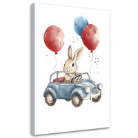 WANDBILD für Kinderzimmer Hasen Autoballons 40x60cm - Multicolor, Textil (40/60cm) - Feeby