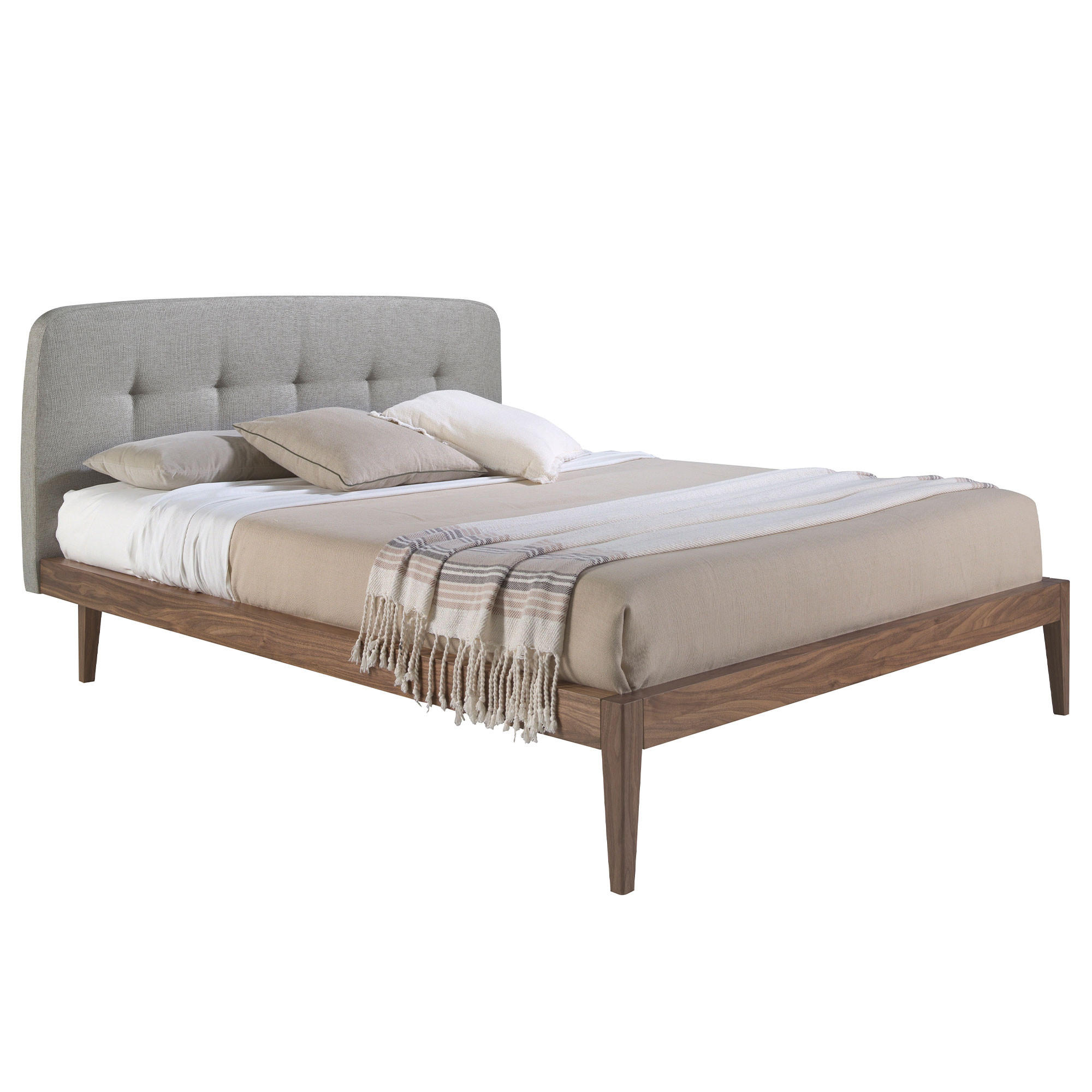 BETT Rechteckig Grau Walnuss 172/217/98 cm - Walnussfarben/Grau, Textil - ANGEL CERDA