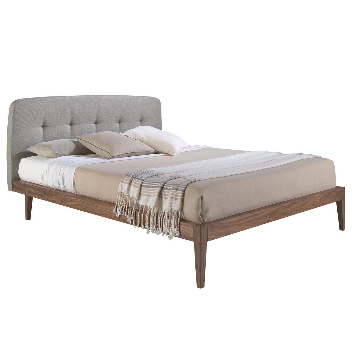 BETT Rechteckig Grau Walnuss 172/217/98 cm - Walnussfarben/Grau, Textil - ANGEL CERDA