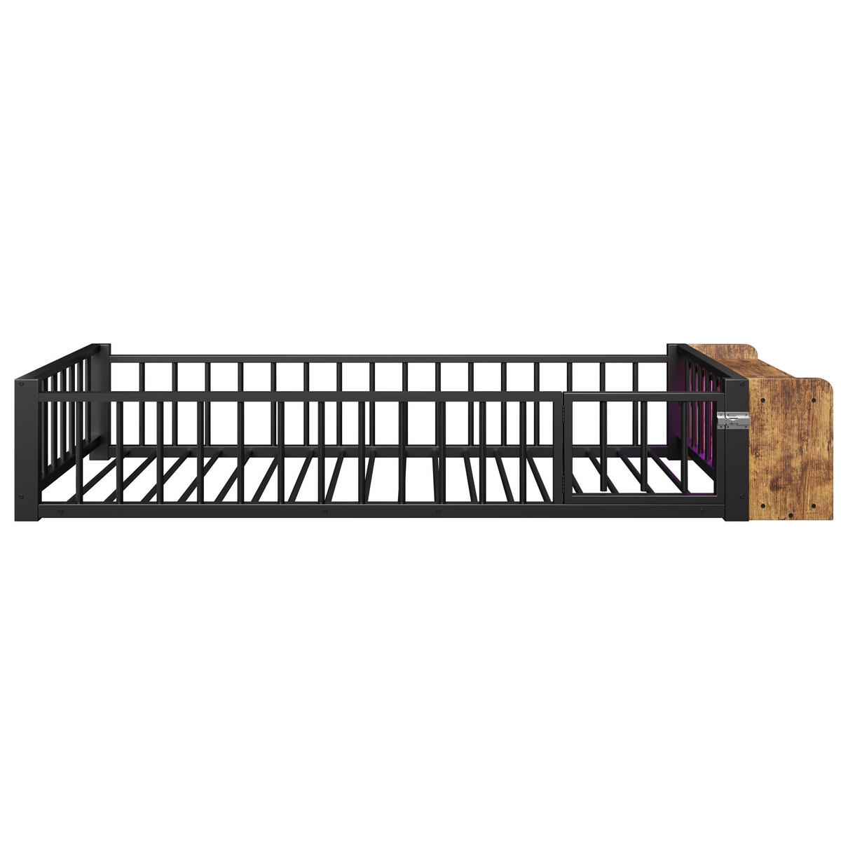 BODENBETT 90/200 cm DE-03338, mit LED, Schließfach und Schutzgeländer, in Schwarz - Schwarz, Holzwerkstoff/Metall (90/200cm) - ComfortXL