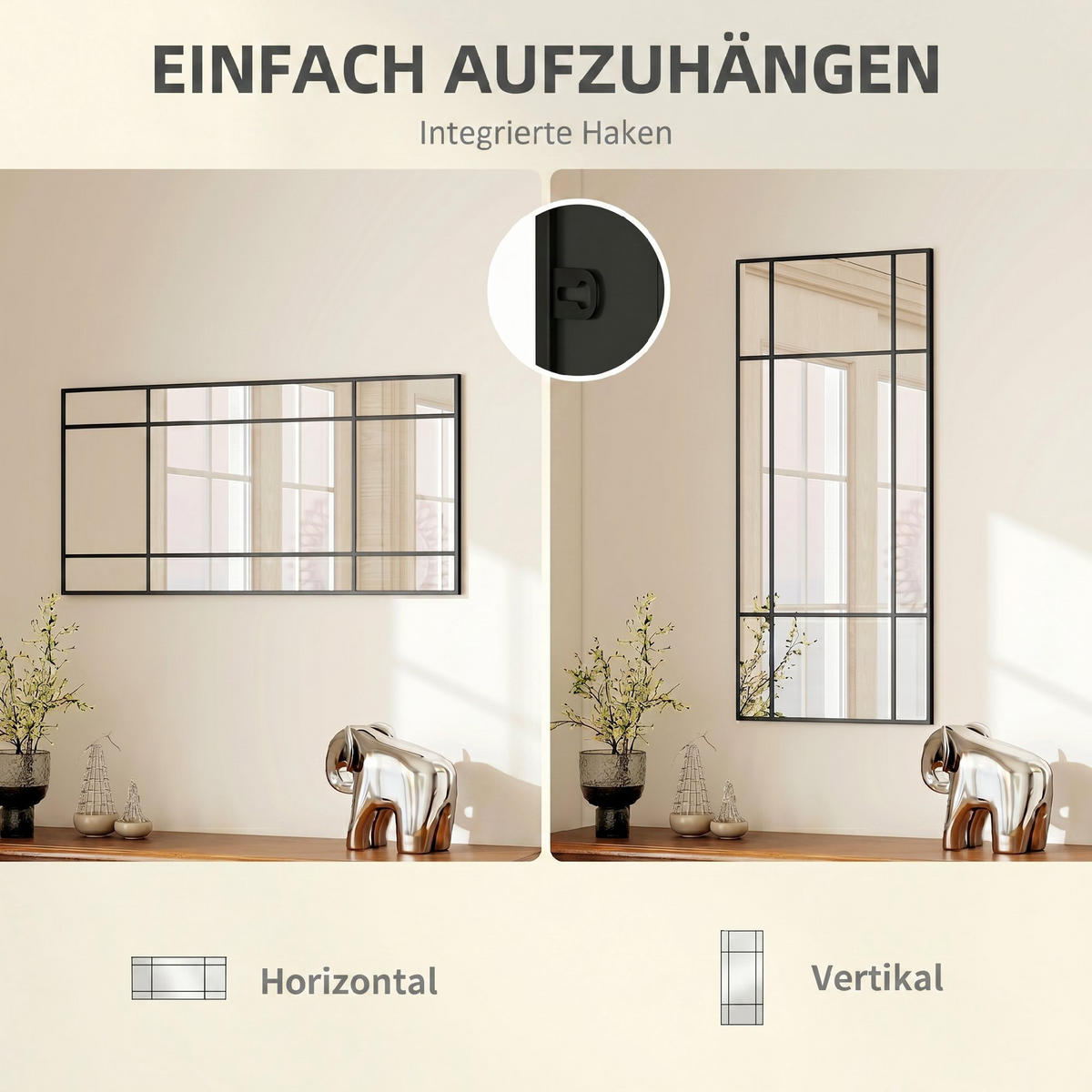 WANDSPIEGEL Glas Metall Schwarz - Schwarz, Glas (2/110/50cm) - HOMCOM