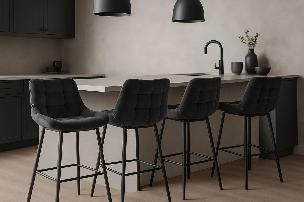 BARHOCKER Welton Schwenkbar Samt dunkelgrau - Anthrazit/Schwarz, Textil/Metall (49/105/56cm) - TPFLiving