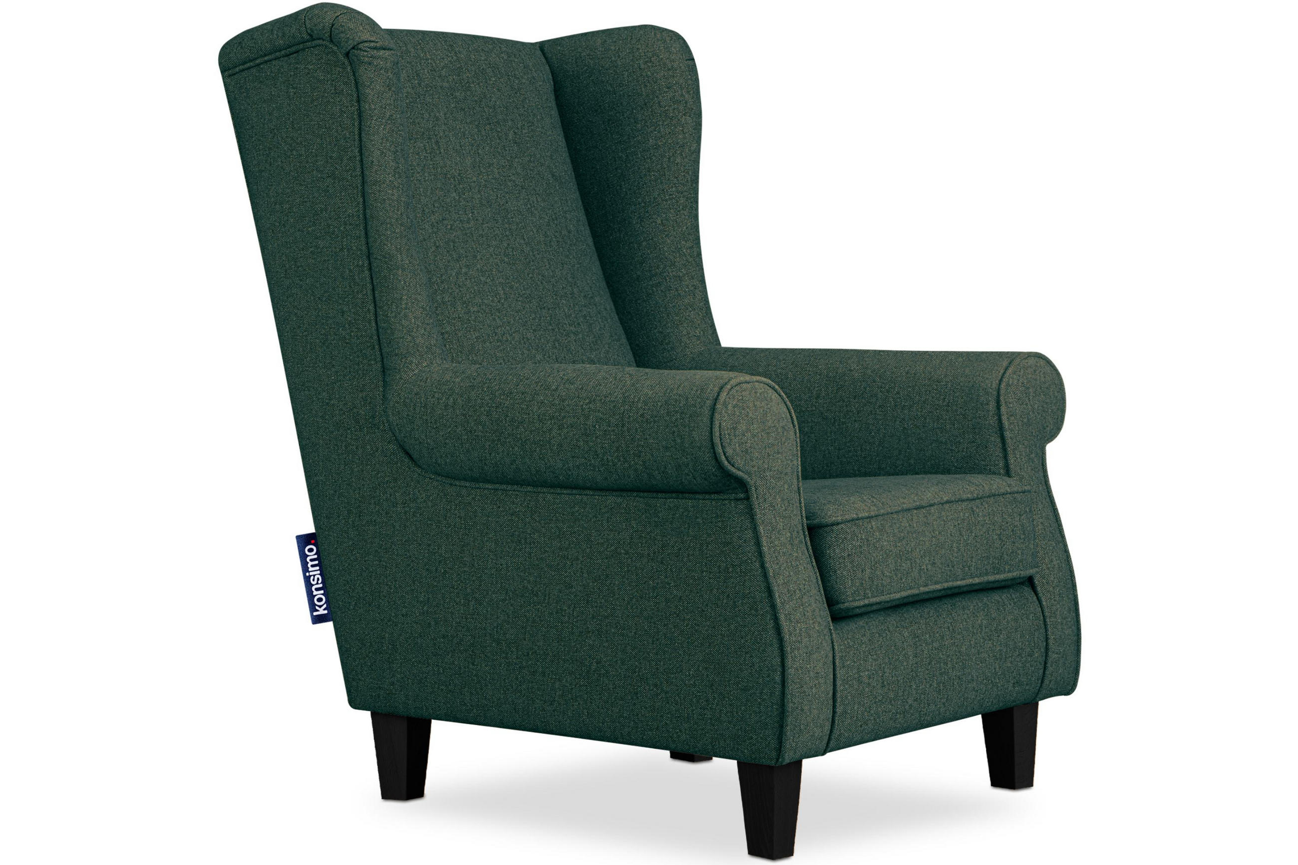 OHRENSESSEL MILES Massivholzbeine schwarz, meeresgrün - Jadegrün, Holzwerkstoff/Buchenholz (82/105/97cm) - KONSIMO®