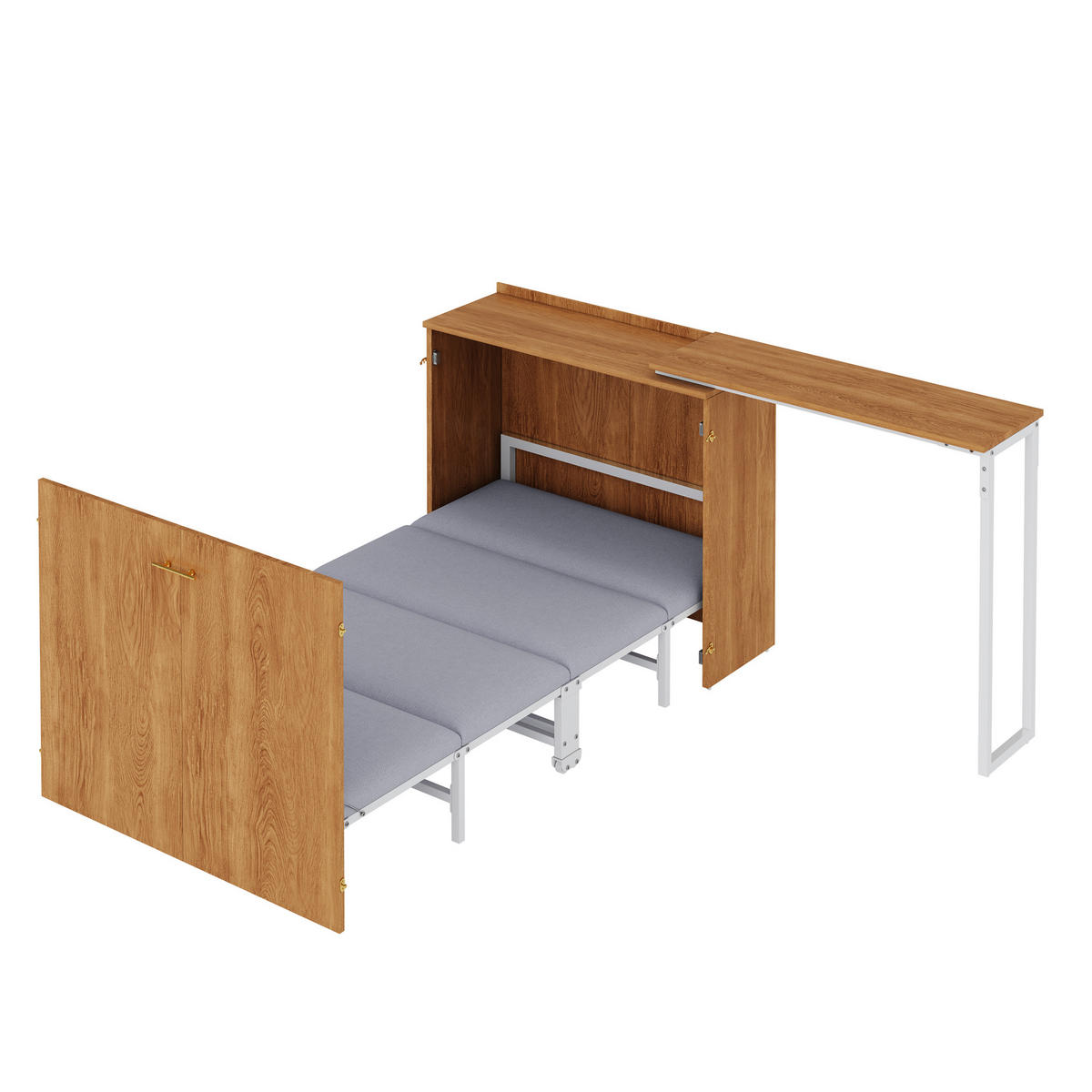 KLAPPBETT 90/200 cm in Natur mit Drehschreibtisch und Rollen - Naturfarben, Holzwerkstoff/Textil (90/200cm) - CHICFURN