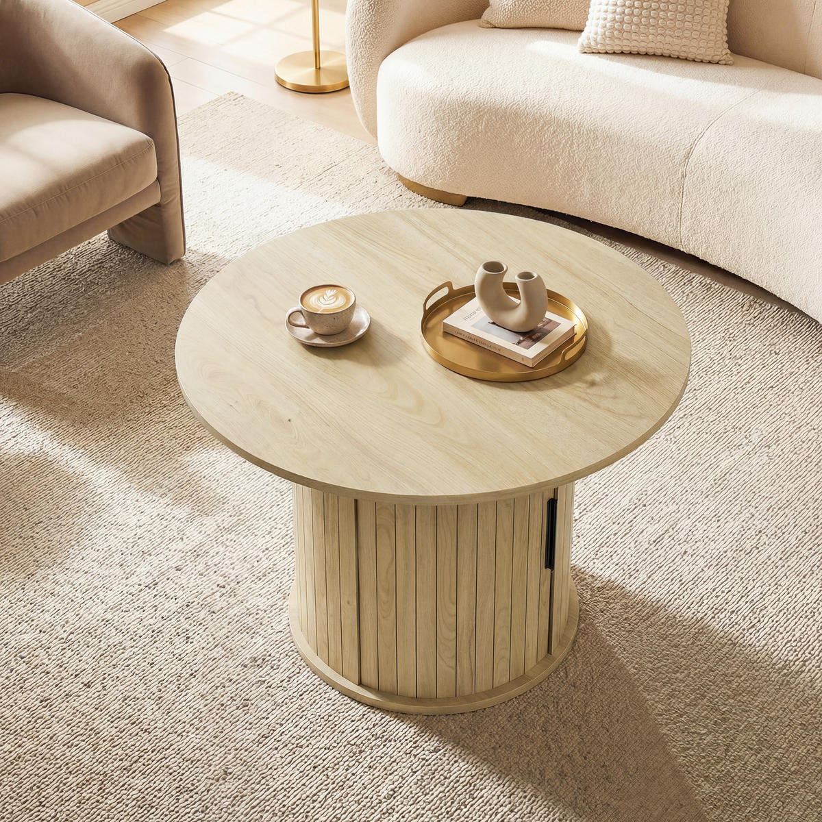 COUCHTISCH DE-15840 versteckter Stauraum mit Schiebetür Naturholz - Naturfarben, Holzwerkstoff (80/80/50cm) - ComfortXL