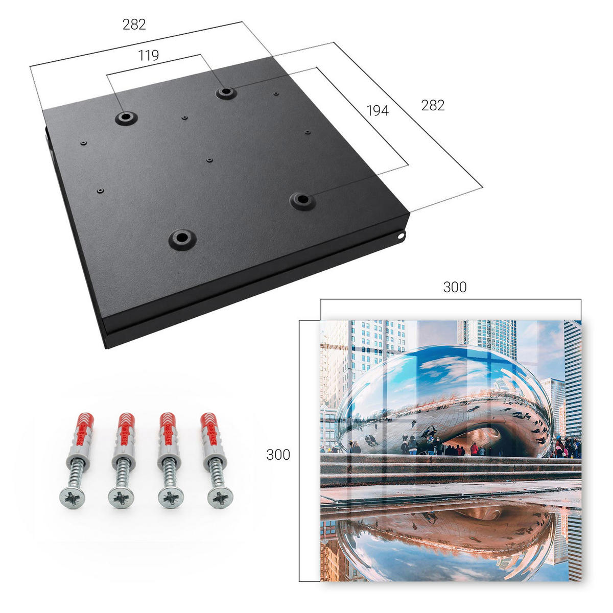 SCHLÜSSELBOX Schwarz 30x30 cm- Türöffnung nach rechts - Städtische Spiegelung - Blau, Metall (30/30/5cm) - TULUP