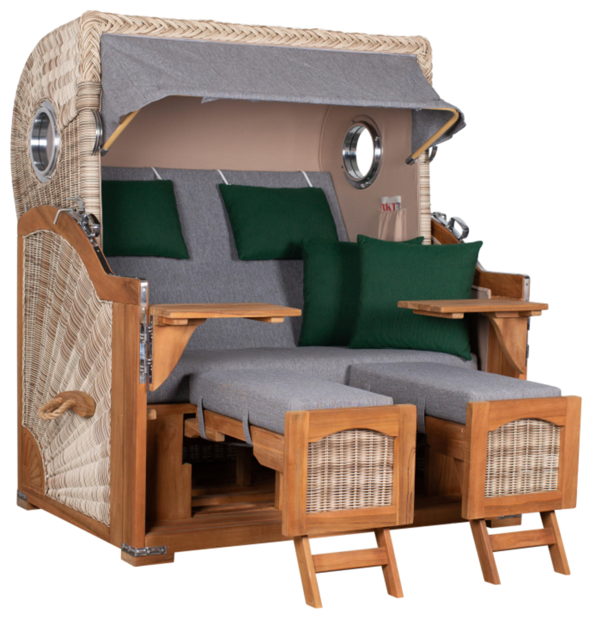 STRANDKORB XXL Düne Grande Teak PE Shell - Braun/Grau, Metall (142/170/95cm) - Mr. Deko