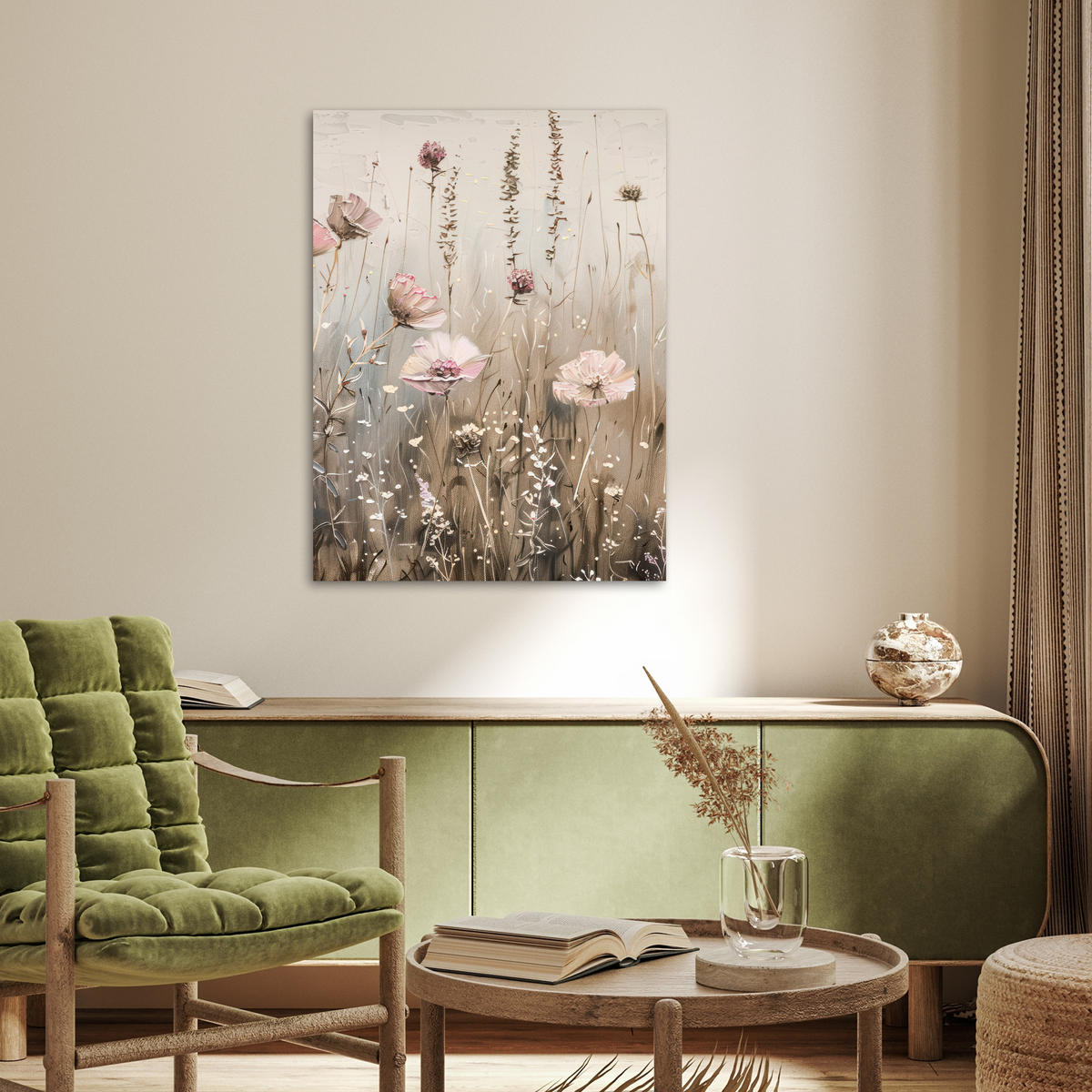 POSTER Blumen - Rosa - Modern - Beige 60x80 cm - Beige, Papier (60/80/0.1cm) - MuchoWow