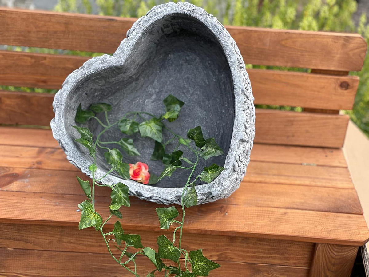 STEINFIGUR Rosenherz XL frostfest Steinguss - Grau, Stein (28/14/29cm) - stoneandstyle