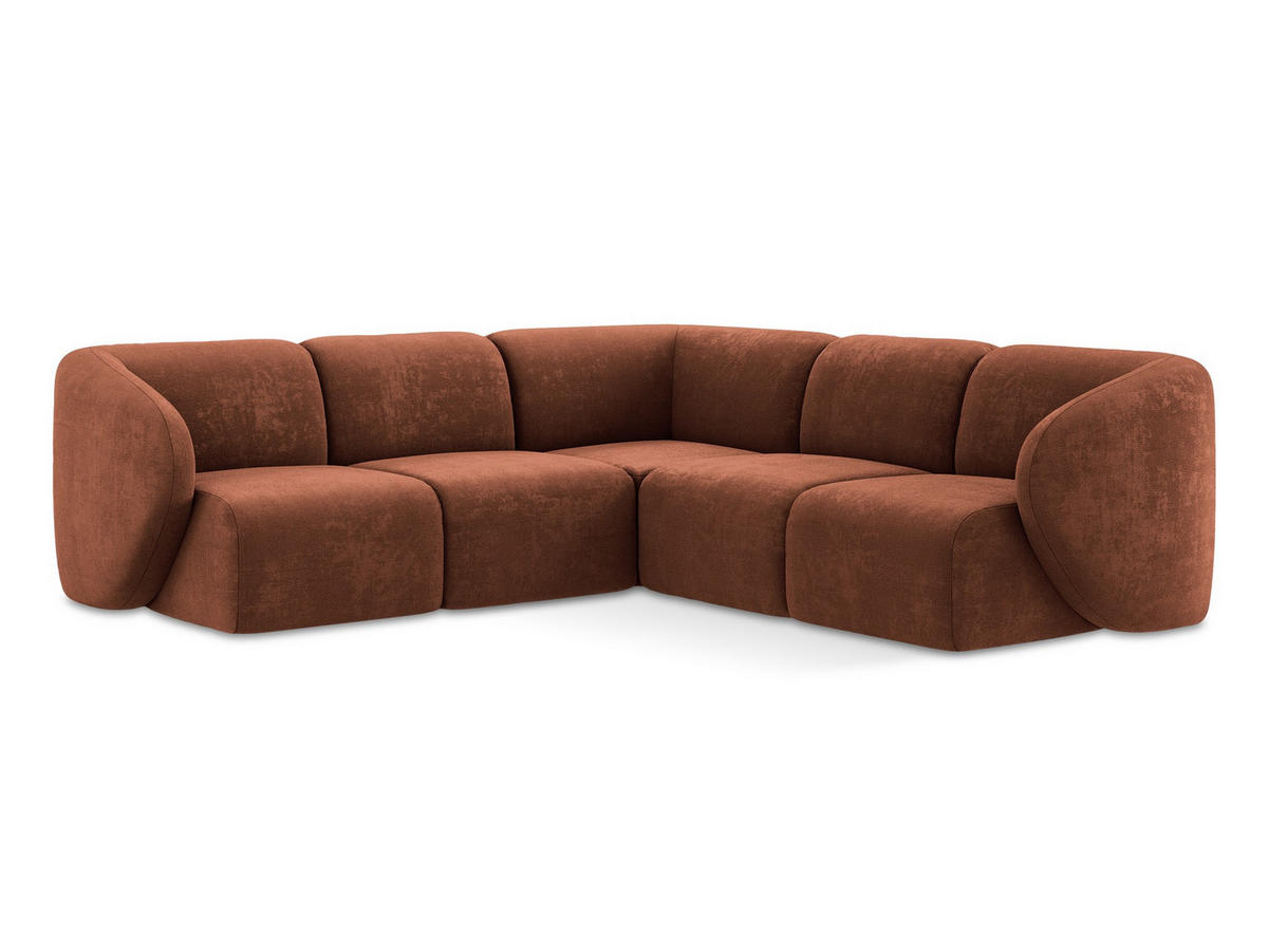 ECKSOFA Chenille Stoff Orange - Terracotta/Schwarz, Holzwerkstoff/Kunststoff (251/251cm) - Makamii