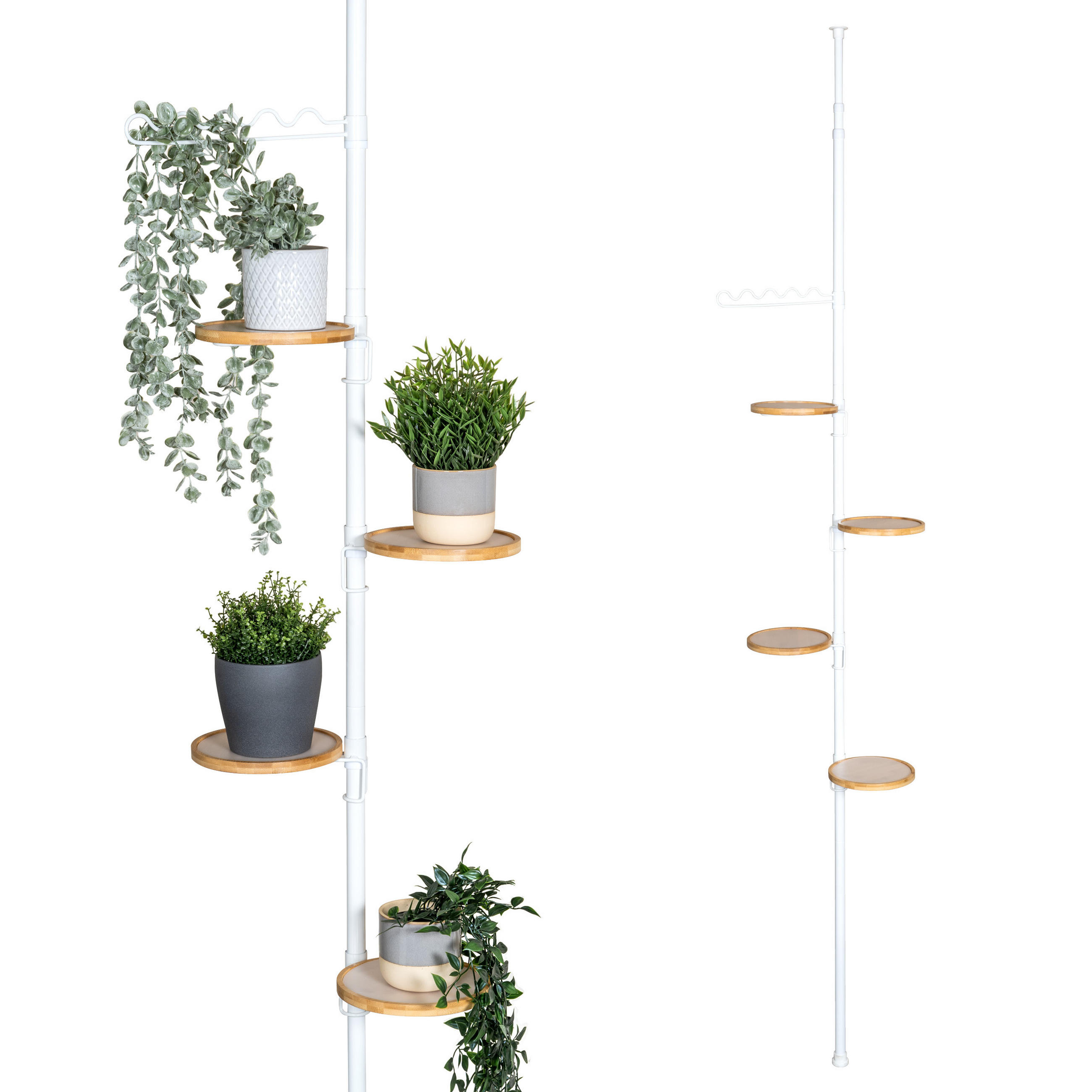 TELESKOP-BLUMENSÄULE mit 4 Bambusablagen, weiß - Weiß, Metall (53/290/20cm) - bremermann
