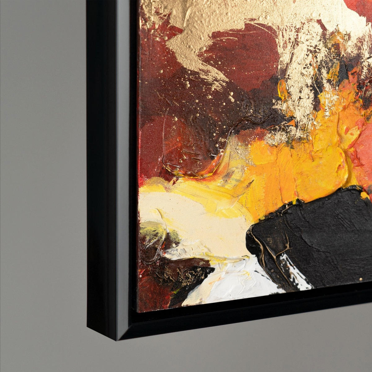 GEMÄLDE Orangene Explosion II Schattenfugenrahmen Schwarz 180x120 cm - Schwarz, Holz (180/120cm) - YS-art gallery