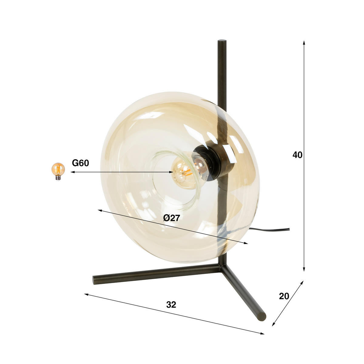 TISCHLAMPE Soll - Beige - 20/32/40 cm - Beige, Glas (20/32/40cm) - Hoyz Collection