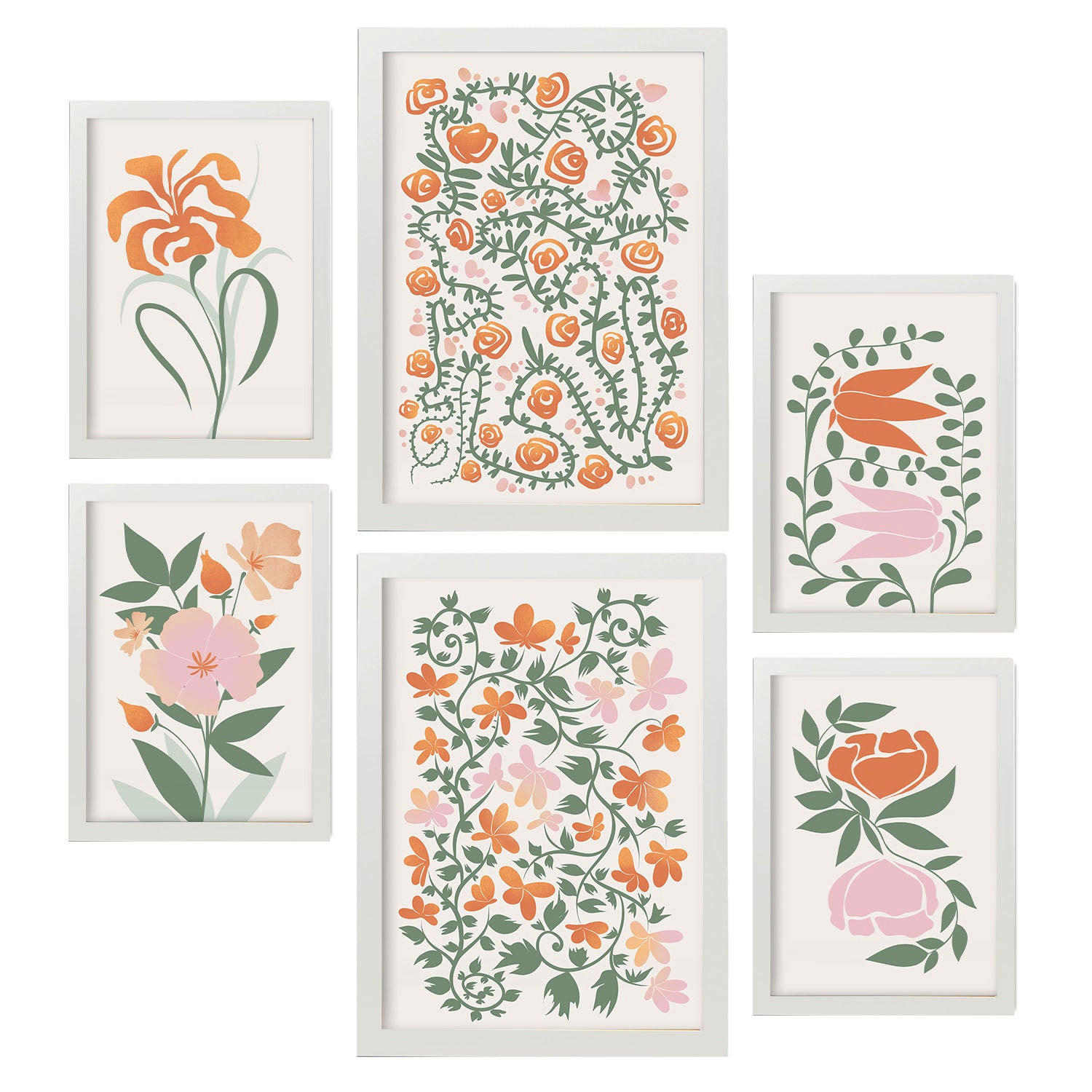 POSTER Set Mit 6 Fustige Blume In Blume Zusammenfassung Ästhetische Dekorative Gemälde Für Ihr Wohnzimmer, Schlafzimmer, Zuhause A3 & A4 Weißer Rahmen - Weiß, Papier (29/3cm) - Nacnic