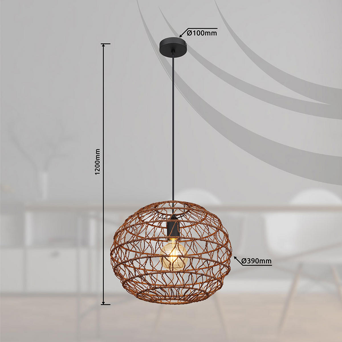 LED HÄNGELEUCHTE Metall Braun - Braun, Metall (39/39/120cm) - Globo Lighting