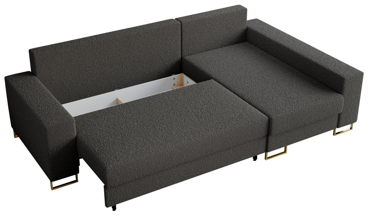 ECKSOFA Dorian Boucle Dunkelgrau - Dunkelgrau/Goldfarben, Textil/Metall (242/138cm) - MKS