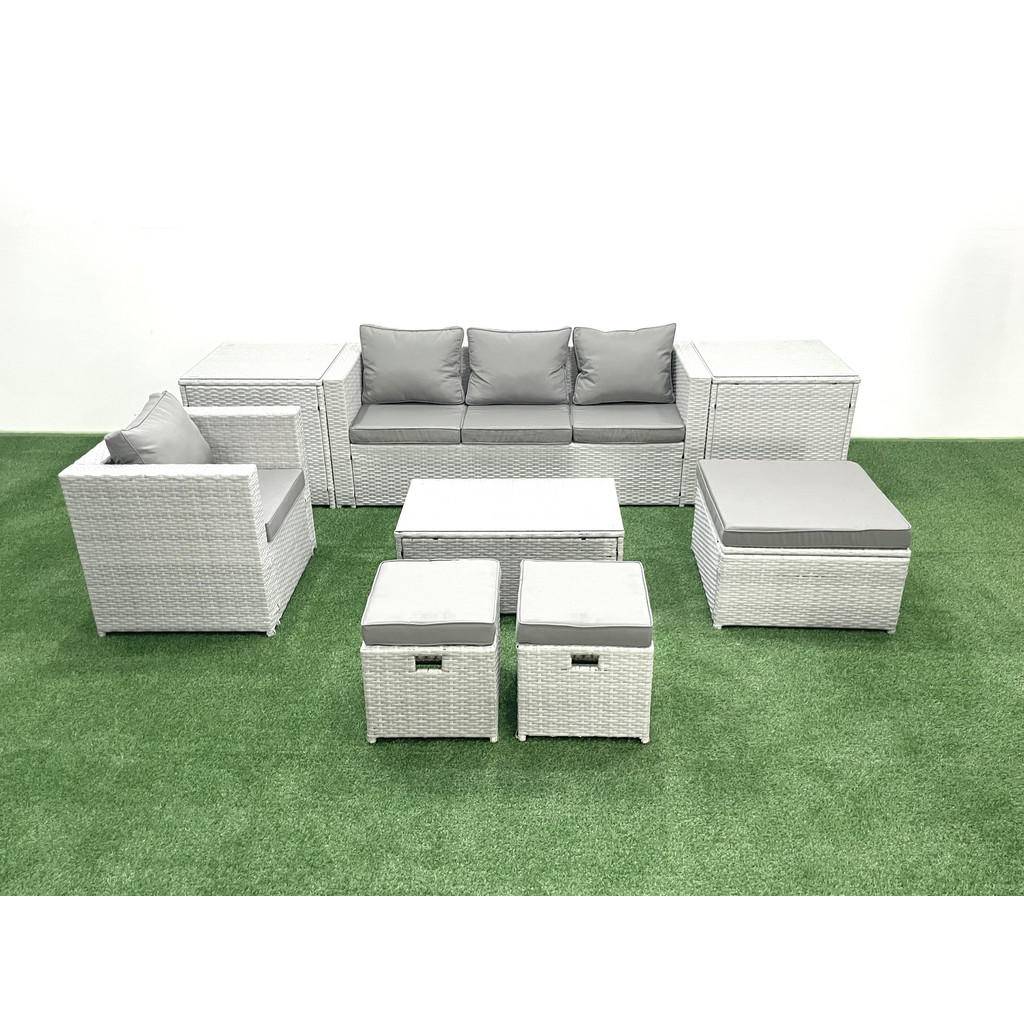 Thumbnail - Fimous Gartenset, Hellgrau, Metall, Kunststoff, Glas, 7-Sitzer, Füllung: Schaumstoff, rechteckig, Loungemöbel, Loungemöb...