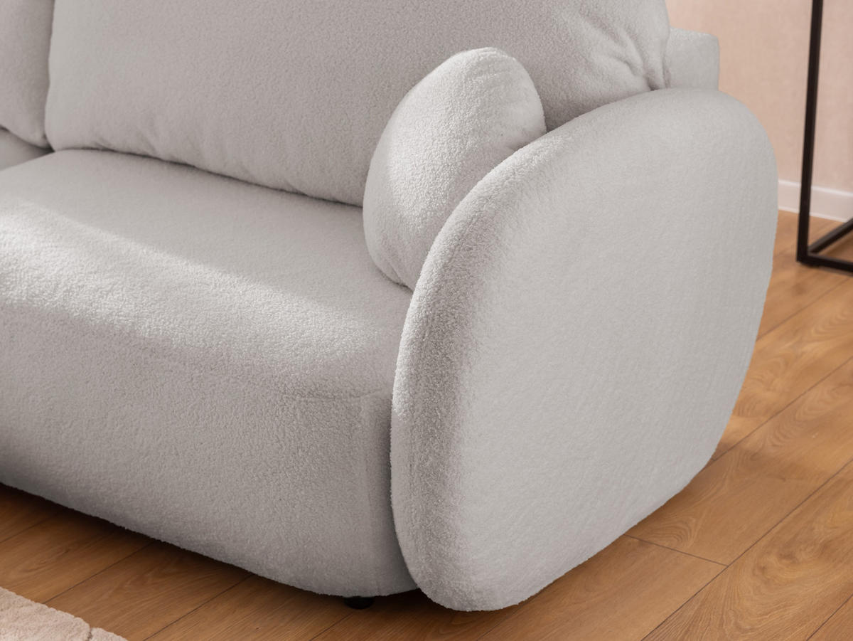 ECKSOFA Candy mit Schlaffunktion Hellgrau Bouclé-Stoff - Ottomane links - Hellgrau/Schwarz, Holz/Kunststoff (230/146cm) - S-Style Möbel