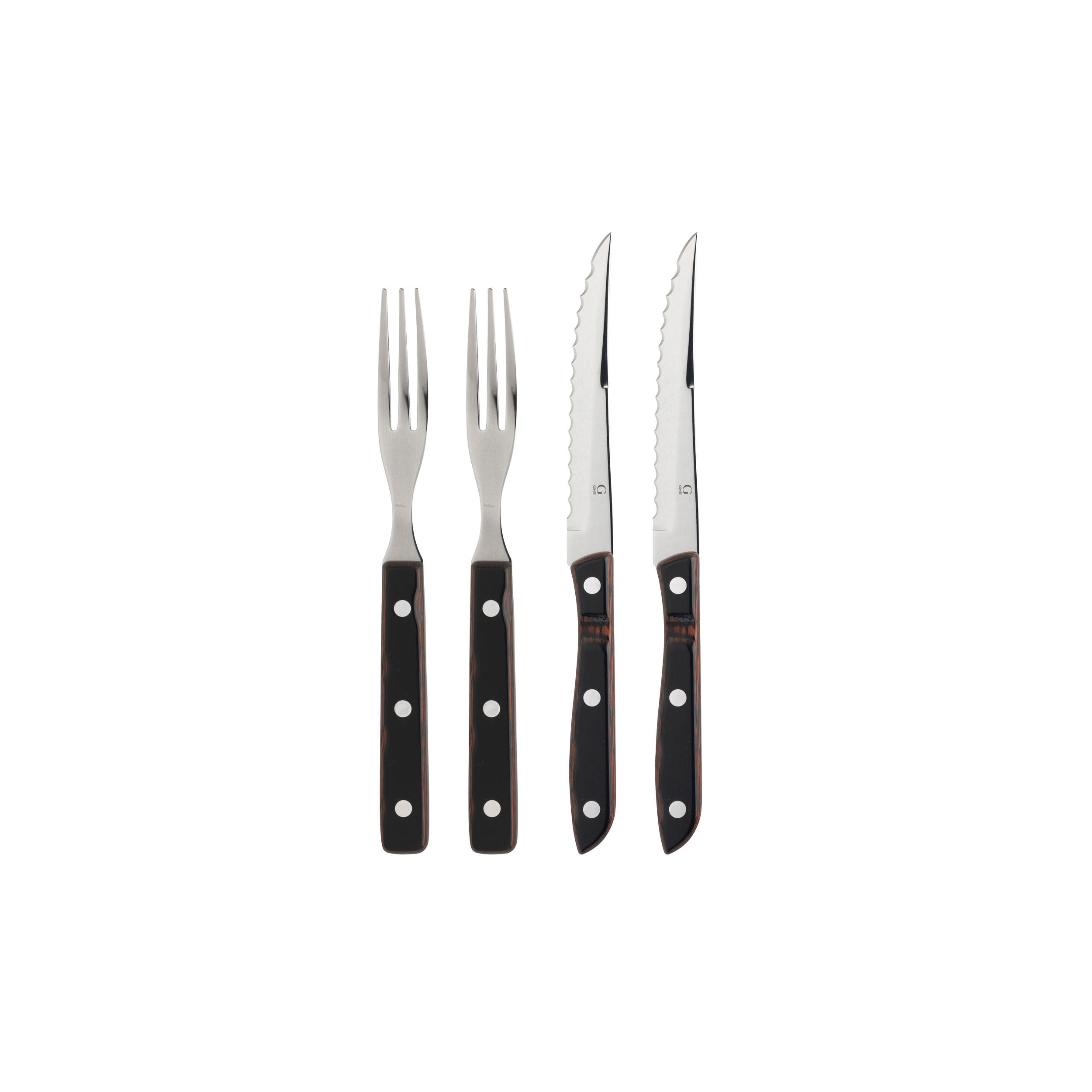 STEAKBESTECK-SET Old Farmer Classic 4-tlg., Holzlaminat, 18/8 Edelstahl - Braun, Metall - GENSE
