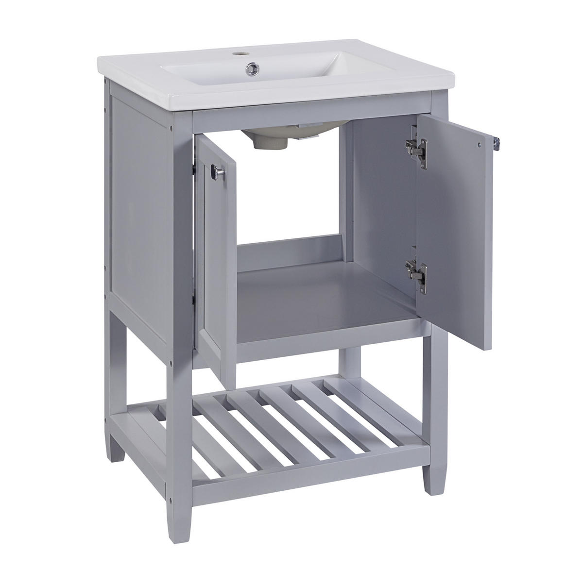 WASCHTISCH mit Unterschrank und Keramikbecken 60 cm Grey+White 2-tlg. - Grau, Holzwerkstoff (46/90/61cm) - Beauniv