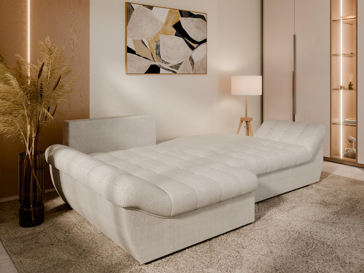 ECKSOFA ZAYA mit Schlaffunktion L-Form, Sofa mit Bettkasten, Wohnzimmersofa, Couch, Soffa, Bettsofa, LINKS- Creme - Creme, Holz (279/175cm) - Homesy
